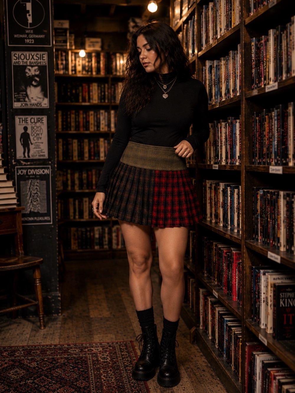 Social Collision Plaid Pleated Chain Skirt L Goth Grunge Punk Alt